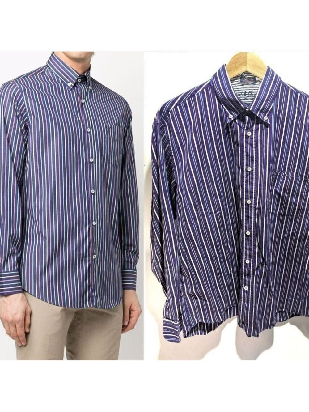Paul & Shark yachting | Striped long-sleeve shirt in Purple/Blue (42/16.5)